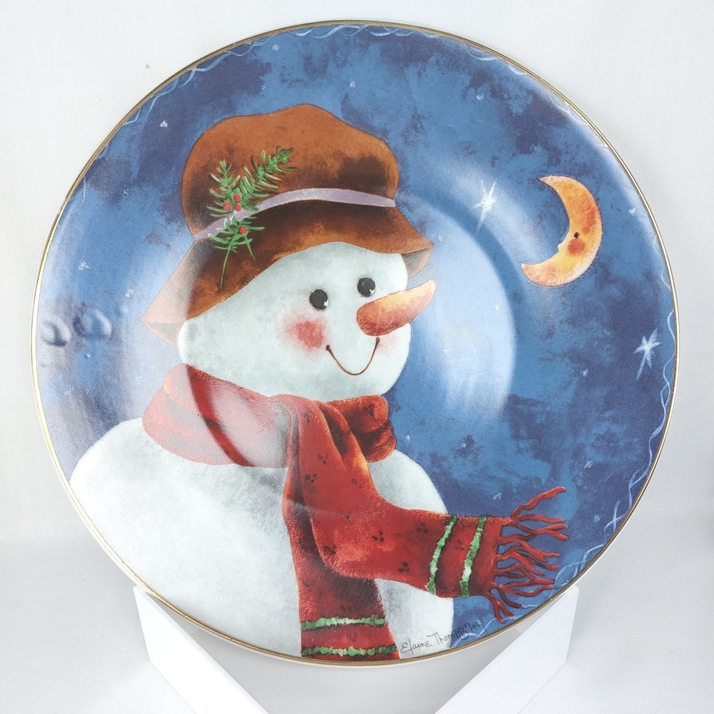 Vintage Elaine Thompson 1999 Winter Snowman‎ Plate 1.5"x12.5"